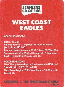 1989 Scanlens VFL #59 John Todd Back